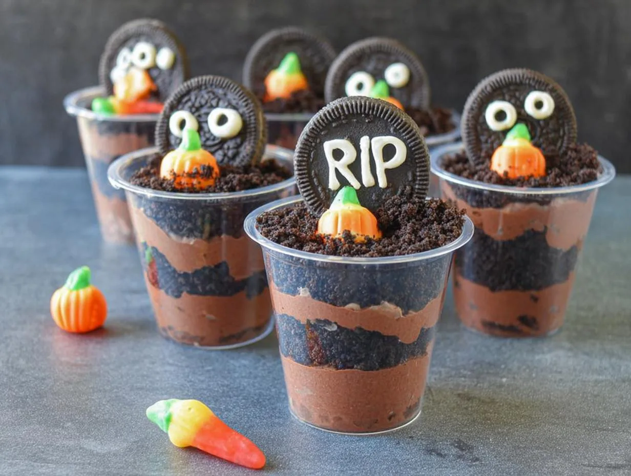 Spooky Graveyard Chocolate Pudding Cups in Just 15 Minutes