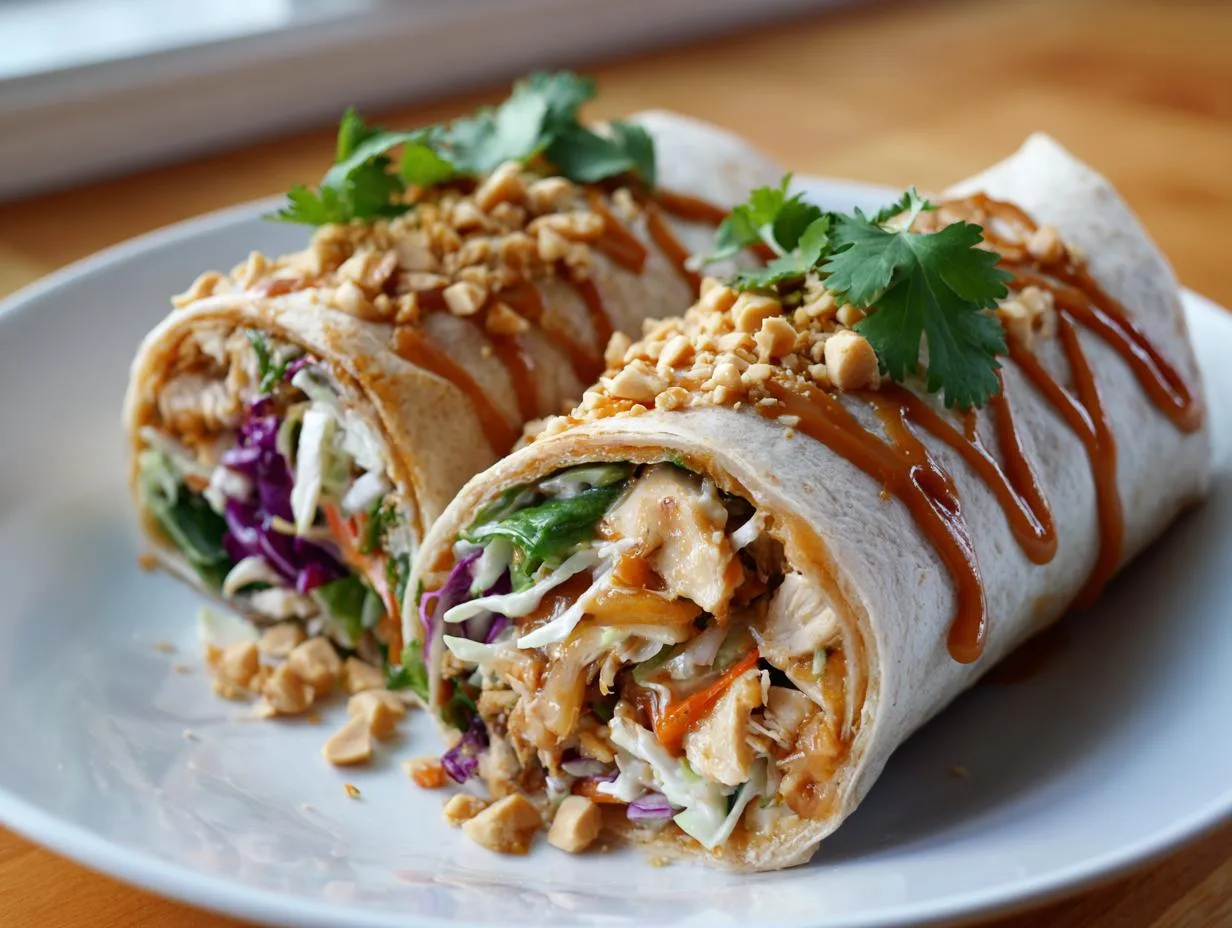 25-Minute Thai Peanut Chicken Wraps