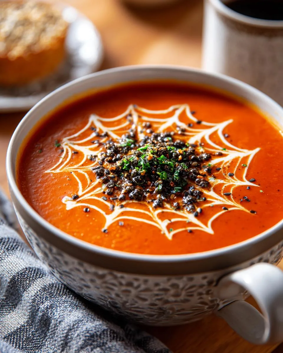 Tomato Pumpkin Spider Web Soup - detail 1
