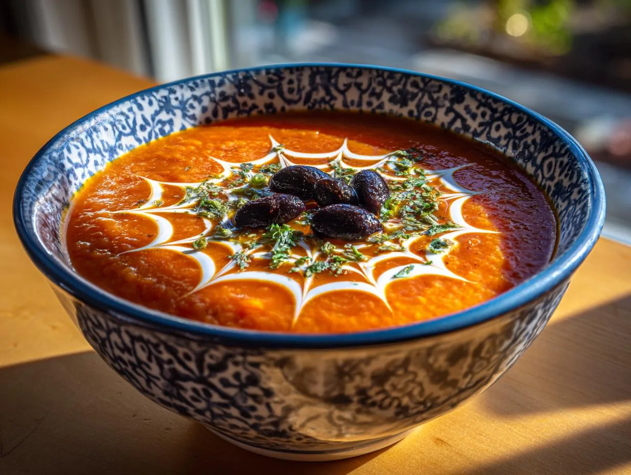 Spooky 3-Ingredient Tomato Pumpkin Spider Web Soup Magic