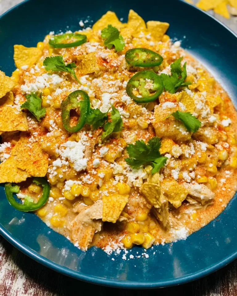 Serving Slow Cooker Street Corn Chicken with toppings