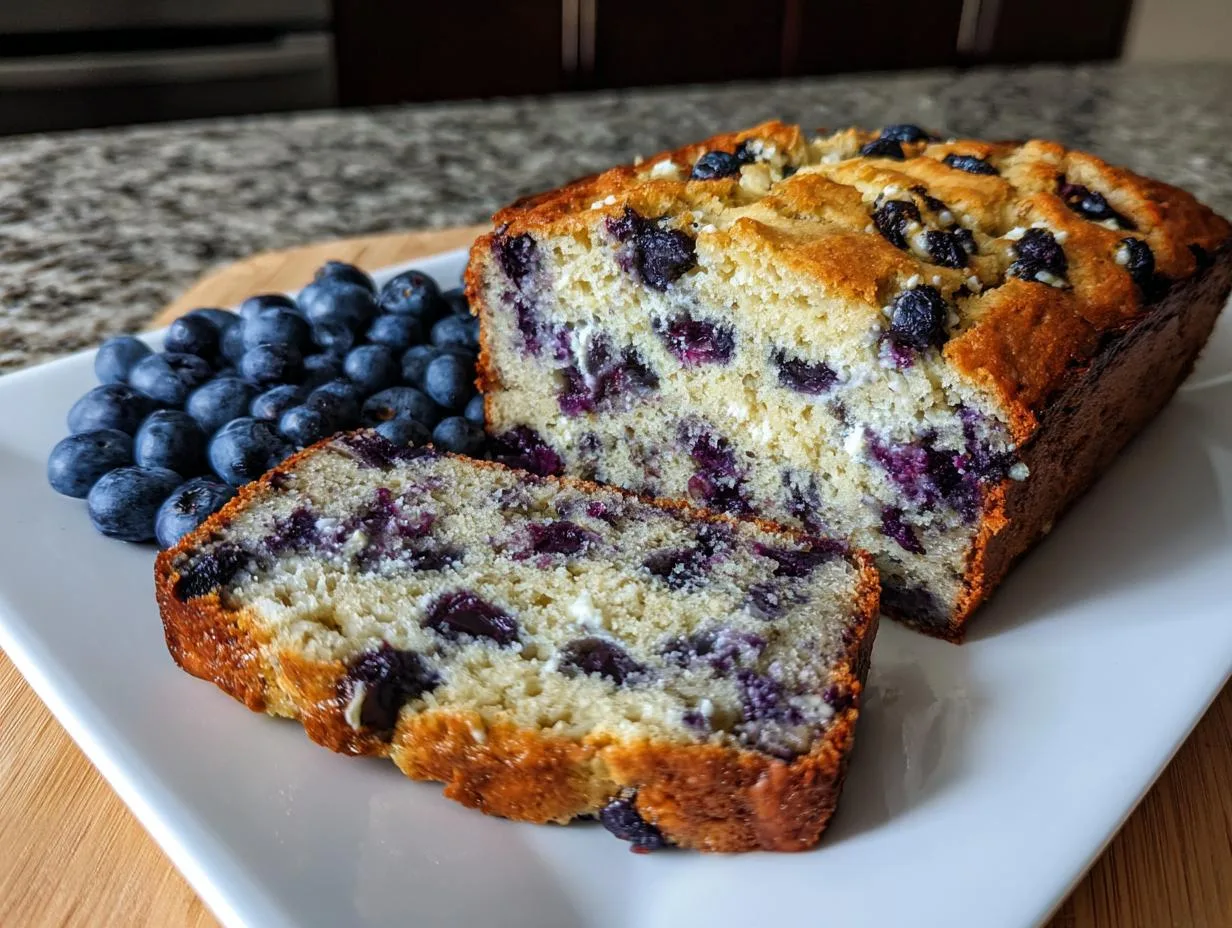 3-Ingredient Cottage Cheese Banana Bread with Blueberries