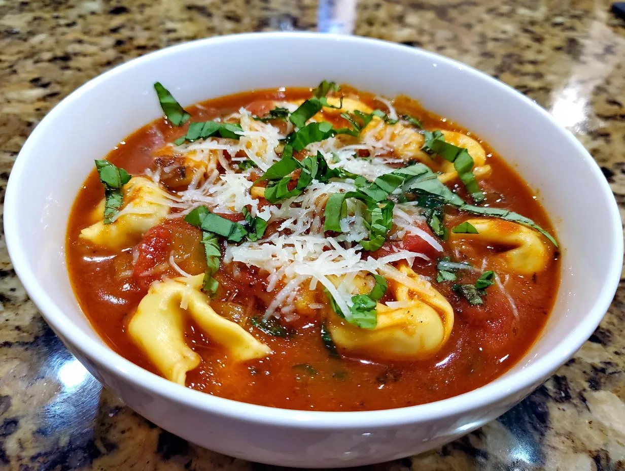 Slow Cooker Tomato Tortellini Soup- Comfort Magic