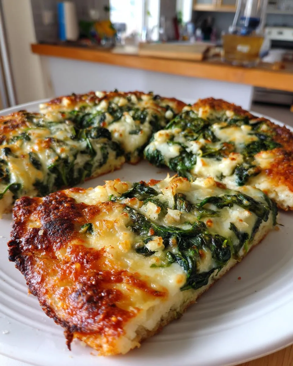 Spinach Pizza On Cottage Cheese Crust - detail 1