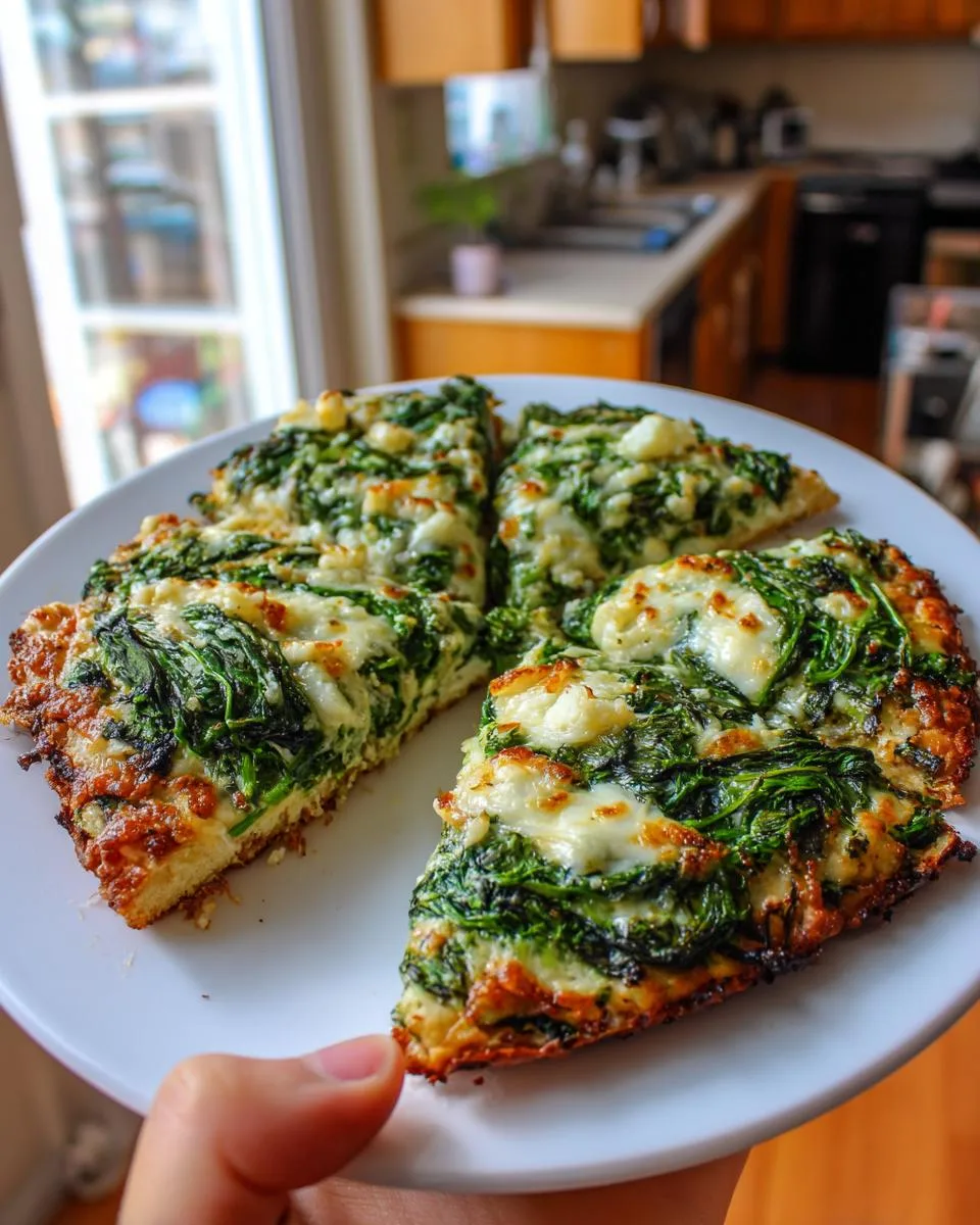 Spinach Pizza On Cottage Cheese Crust - detail 3