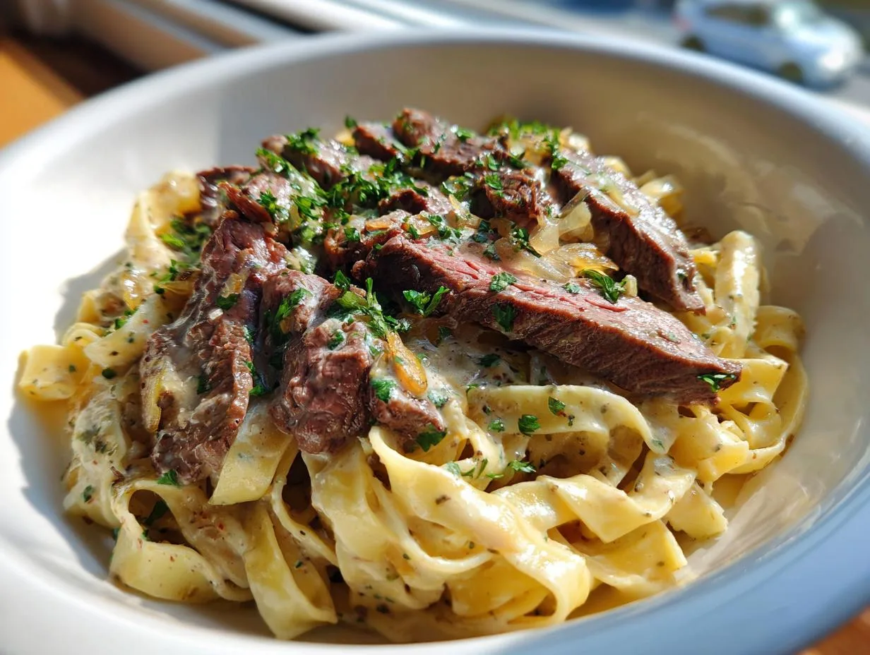 25-Minute Steak and Pasta Recipe with a Creamy Sauce