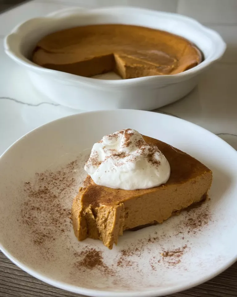 served slice of cottage cheese pumpkin pie with cream