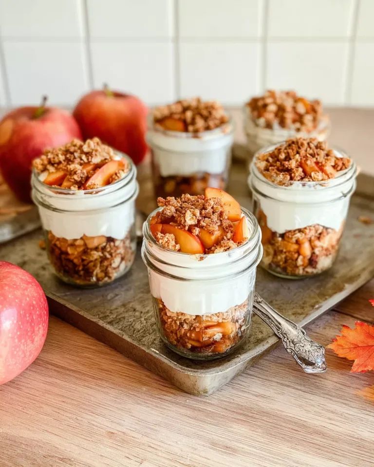 Apple crumble cottage cheese bake served in jars