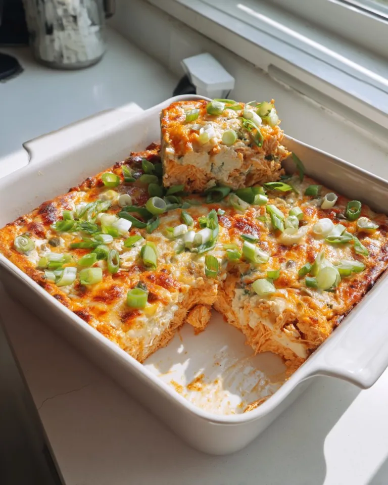 Buffalo Chicken Pizza Cottage Cheese Bake