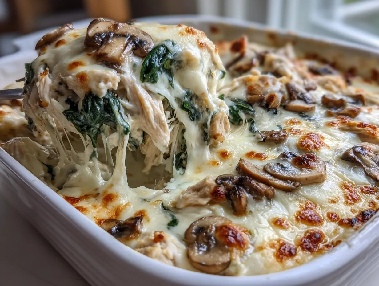 Creamy Cottage Cheese Chicken, Mushroom and Spinach Casserole