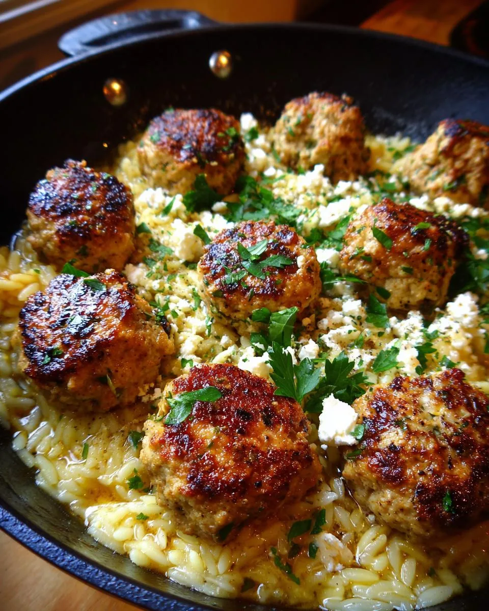 Greek Chicken Meatballs with Lemon Orzo - detail 1