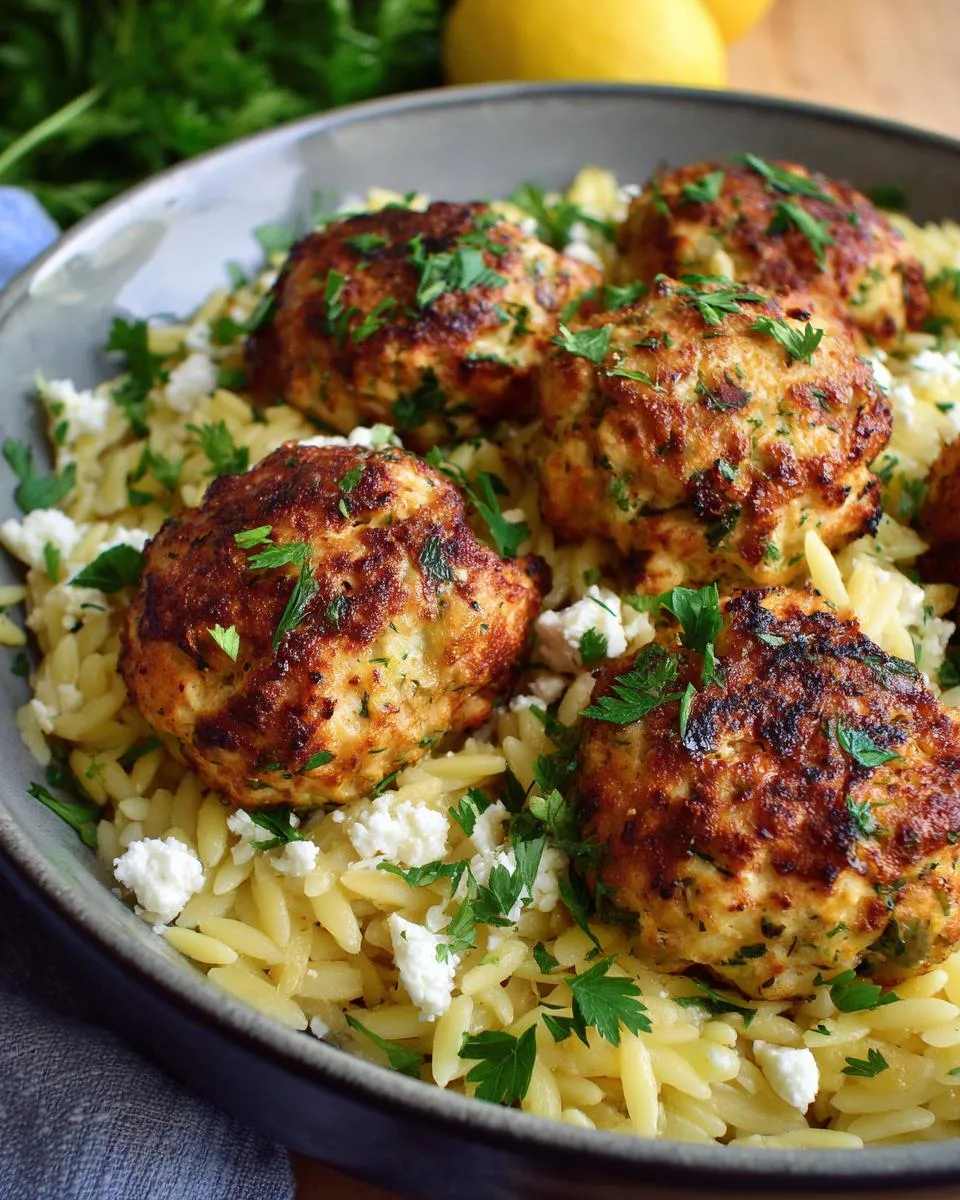 Greek Chicken Meatballs with Lemon Orzo - detail 2