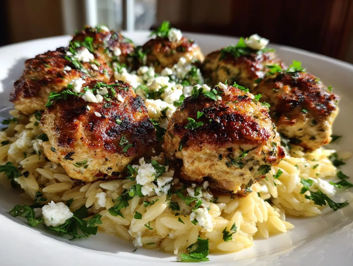 Juicy Greek Chicken Meatballs with Lemon Orzo in 45 Minutes