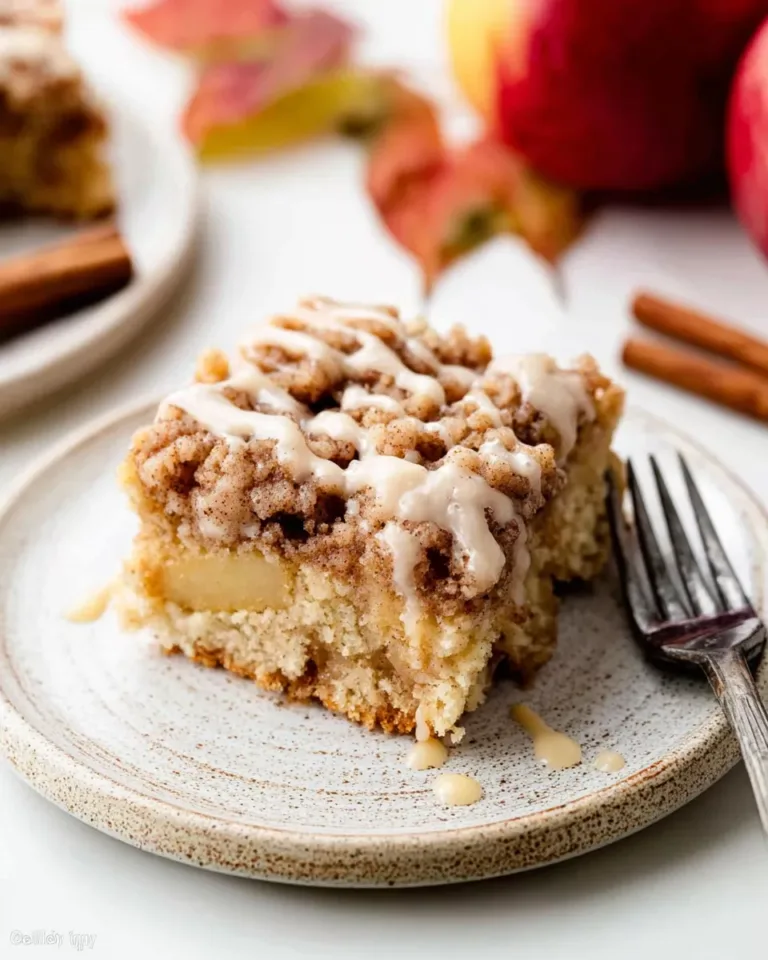 A plated slice of apple crumb cake
