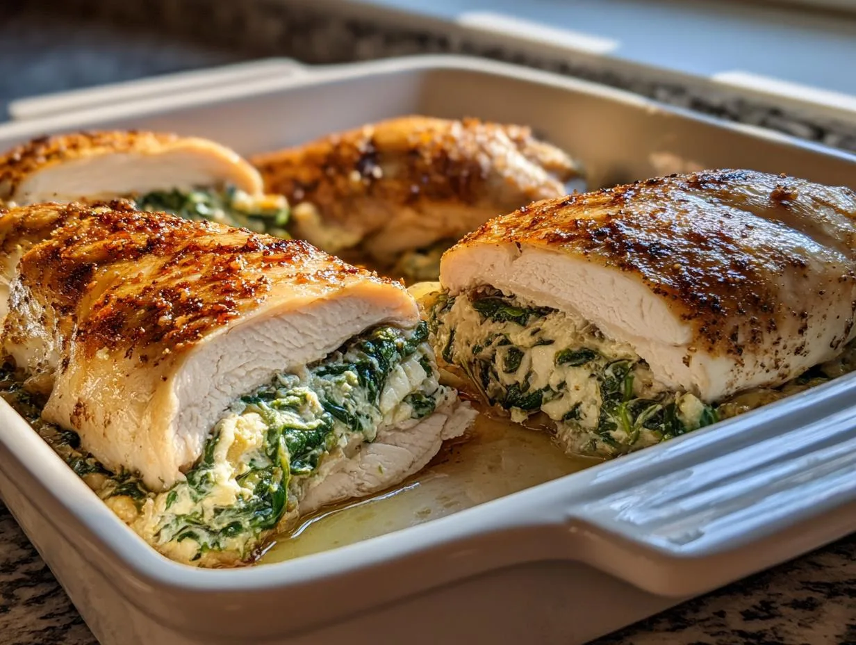 42g Protein Cottage Cheese Spinach Stuffed Chicken