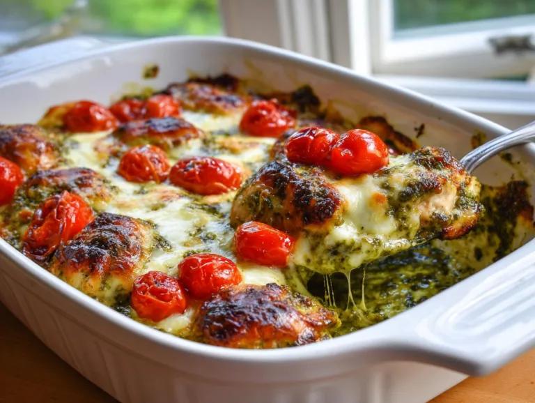 Pesto Chicken and Tomato Cottage Cheese Bake