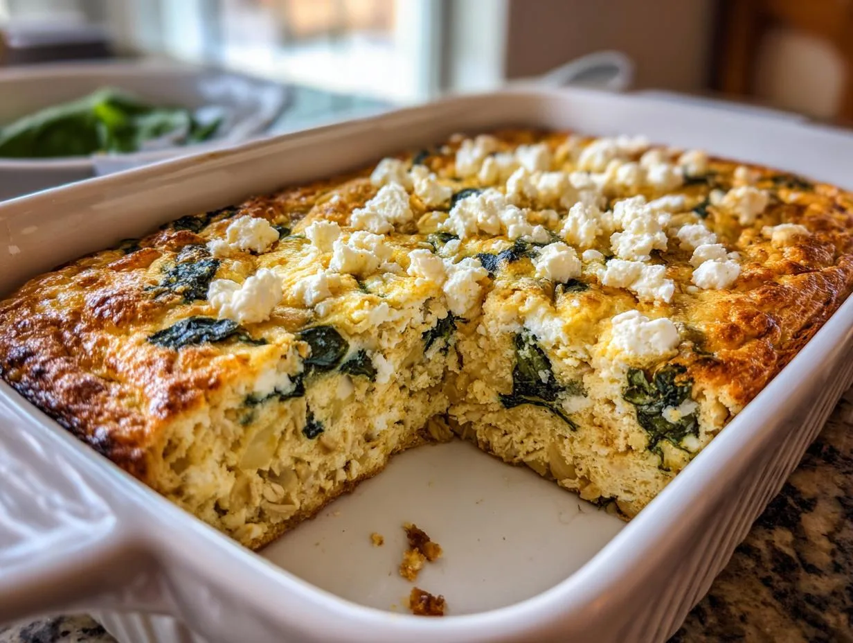 Savory 12g Protein Spinach and Feta Cottage Cheese Bake
