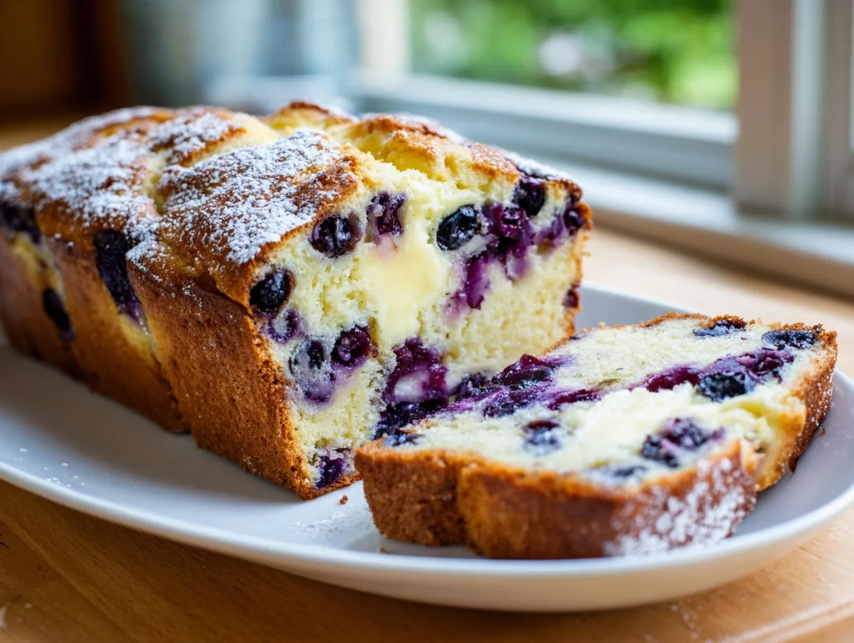 35-Minute Blueberry Banana Cheesecake Bread Delight
