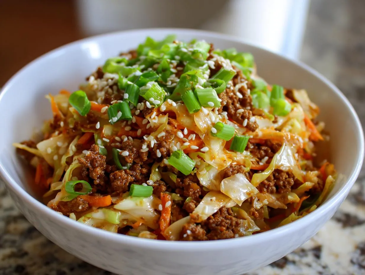 25-Minute Cheesy Beef and Cabbage Crack Slaw