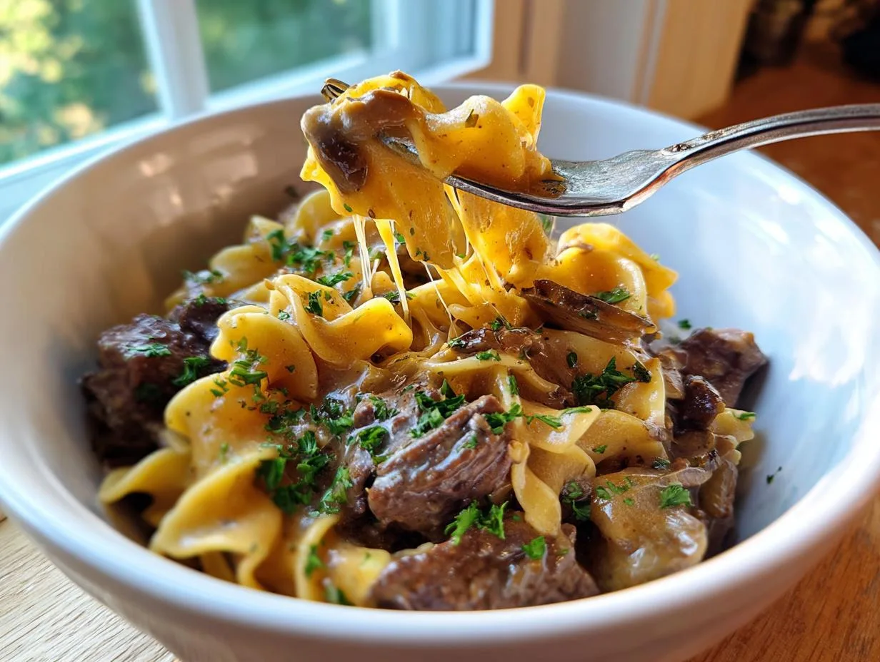 Crockpot Cheesy Beef and Noodles: 5-Ingredient Comfort Magic