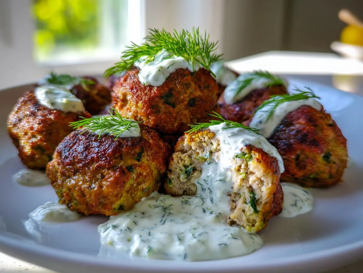 Juicy Greek Turkey Meatballs with Tzatziki in 35 Minutes