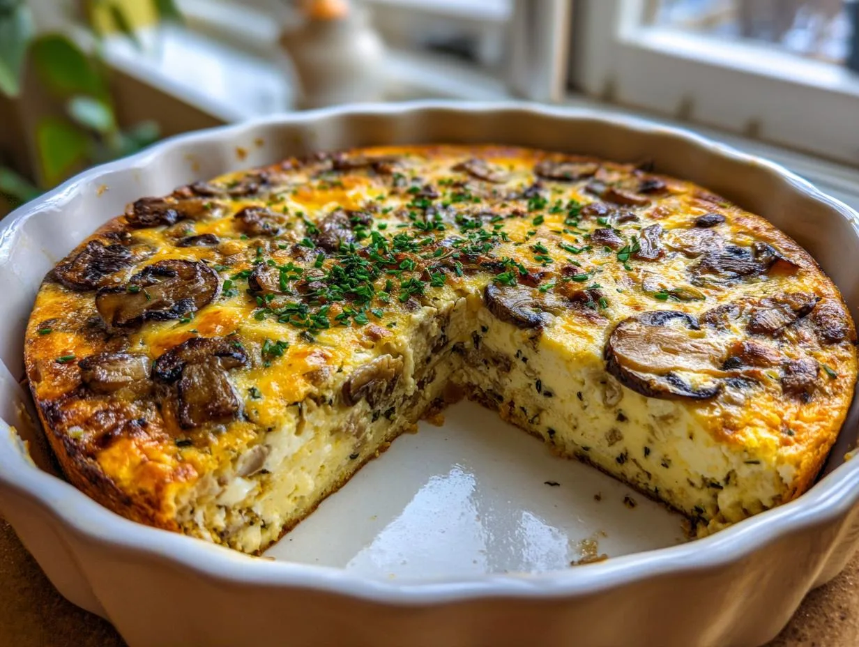 Mushroom Swiss Crustless Cottage Cheese Quiche in 40 Minutes