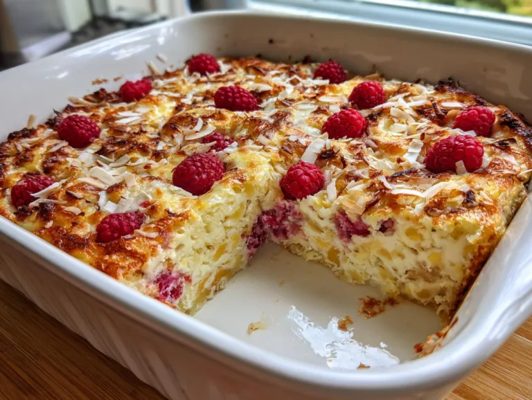 Raspberry Coconut Cottage Cheese Bake