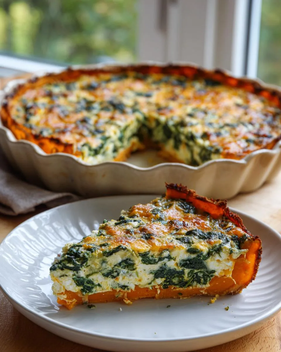 Sweet Potato Crust Spinach Quiche with cottage cheese - detail 1