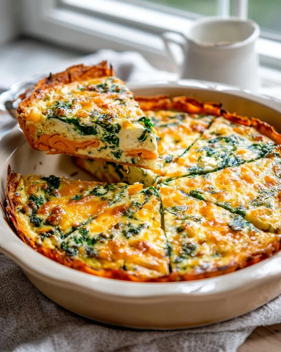 Sweet Potato Crust Spinach Quiche with cottage cheese - detail 2