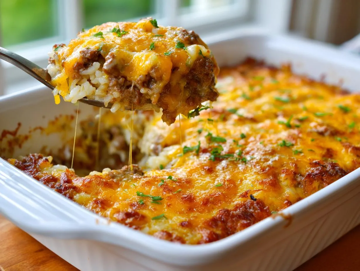 Cheesy Ground Beef Rice Casserole: 1-Hour Comfort Food Magic