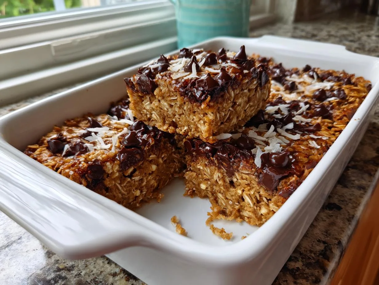 5-Ingredient Coconut Dark Chocolate Protein Oat Squares