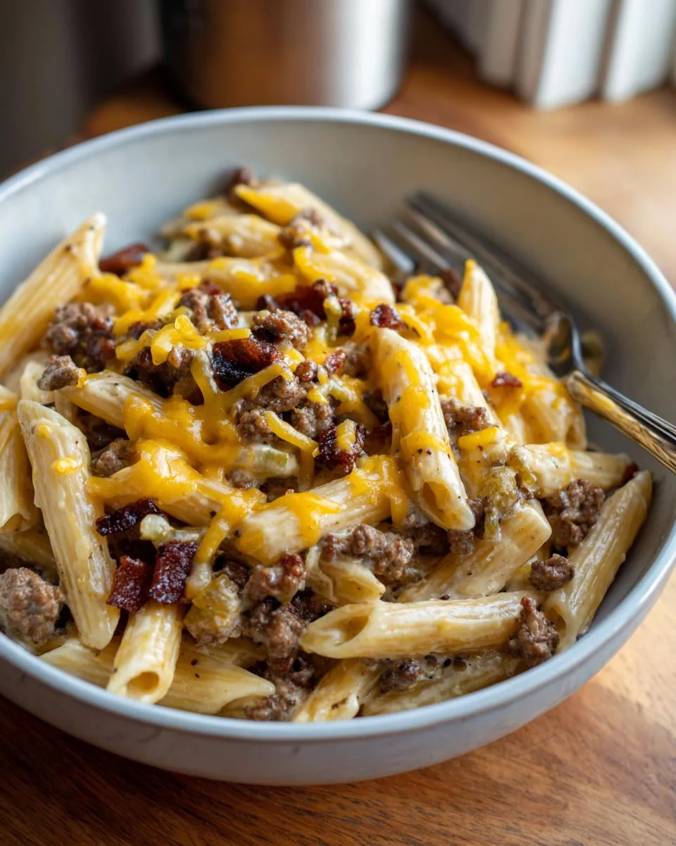 Loaded Cheeseburger Alfredo Pasta - detail 1