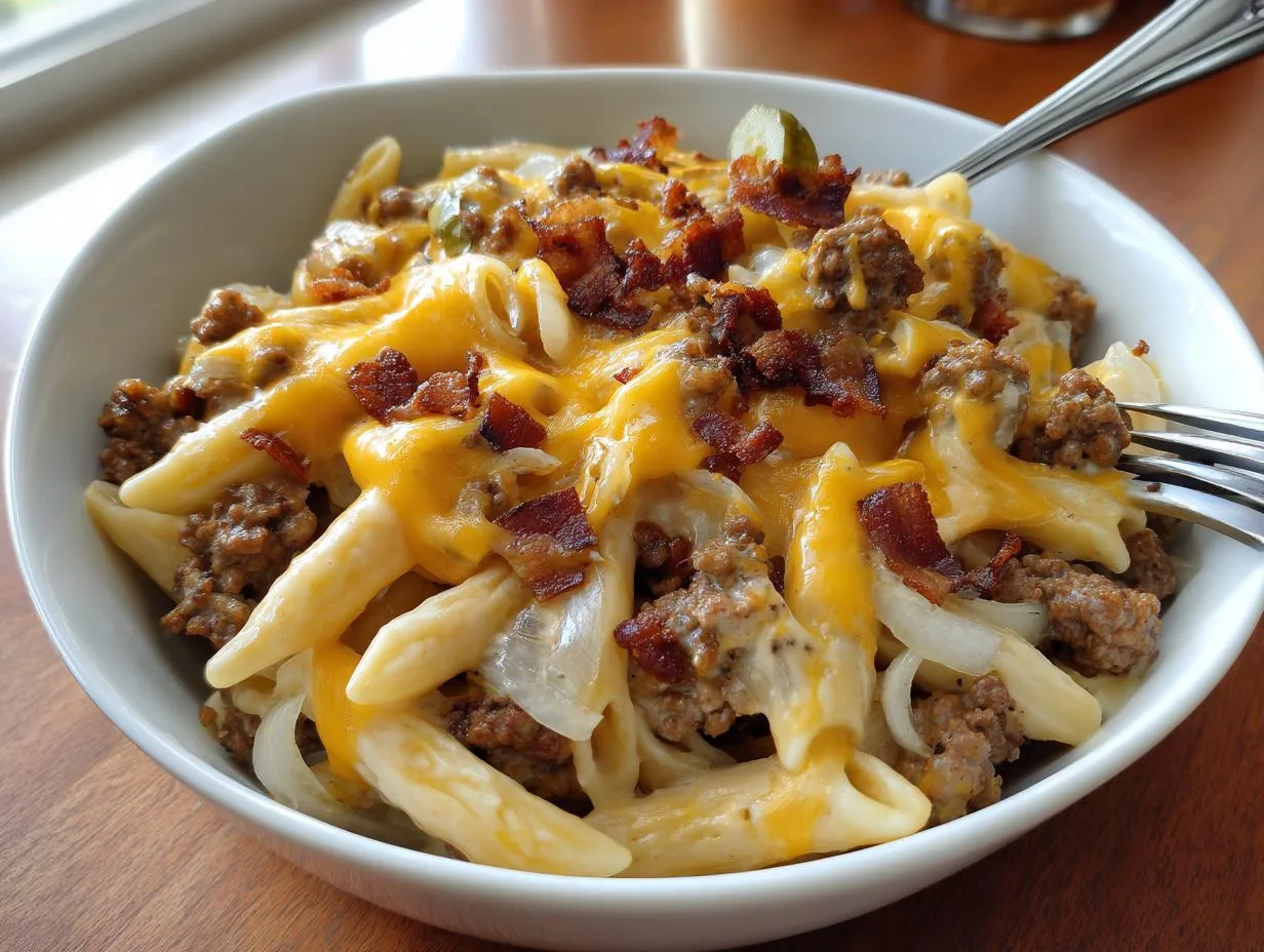 30-Minute Loaded Cheeseburger Alfredo Pasta Recipe