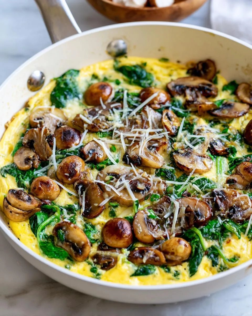 mushroom spinach scrambled eggs - detail 1