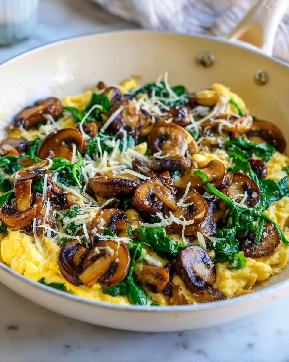 mushroom spinach scrambled eggs - detail 2