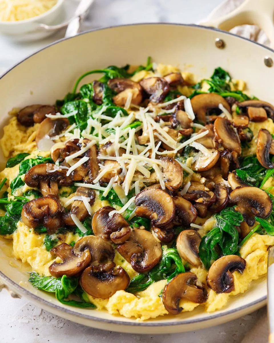 mushroom spinach scrambled eggs - detail 3