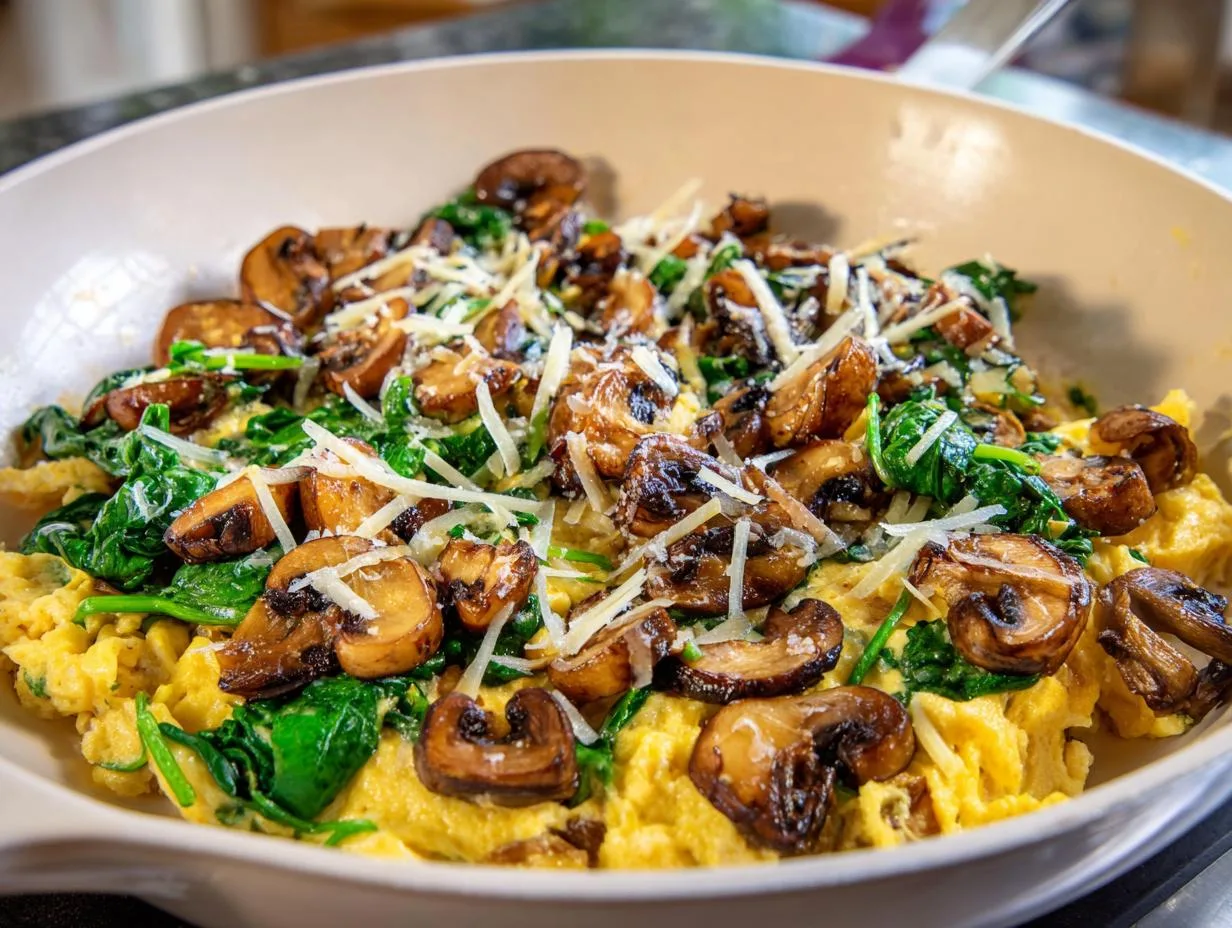 Creamy Mushroom Spinach Scrambled Eggs in Just 15 Minutes