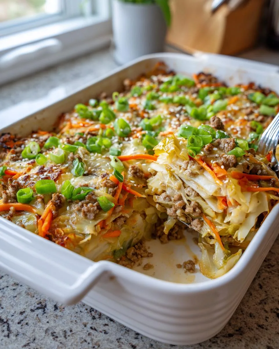 Served cabbage noodle stir-fry casserole on a plate