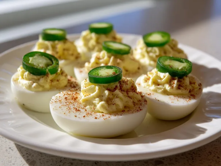 Deviled Eggs With Jalapeno Slices
