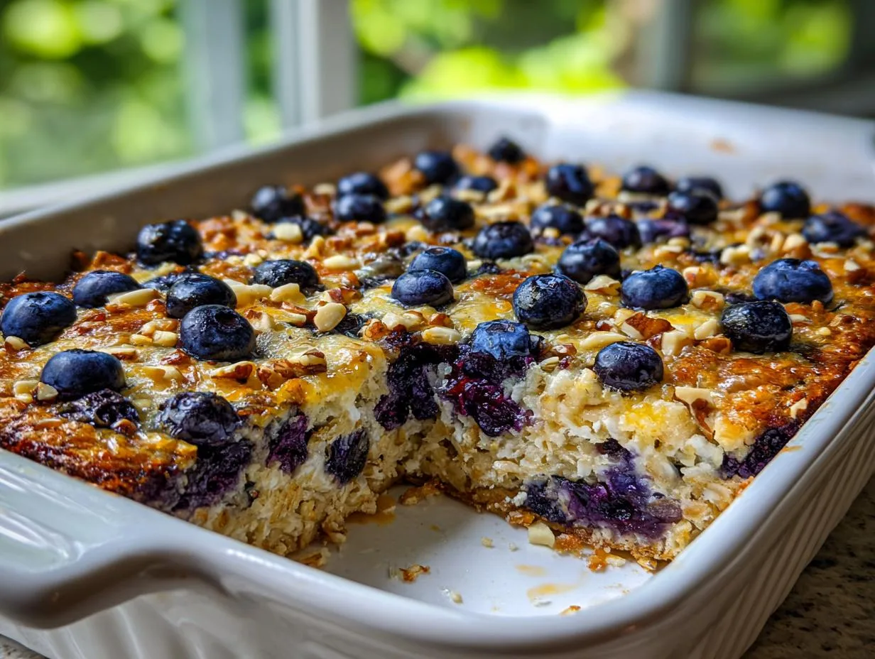 Easy Blueberry Breakfast Casserole with 12g Protein Per Serving