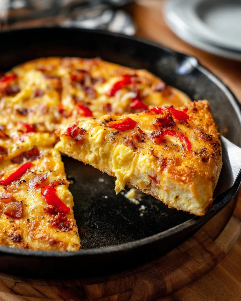 breakfast pizza with scrambled eggs - detail 1