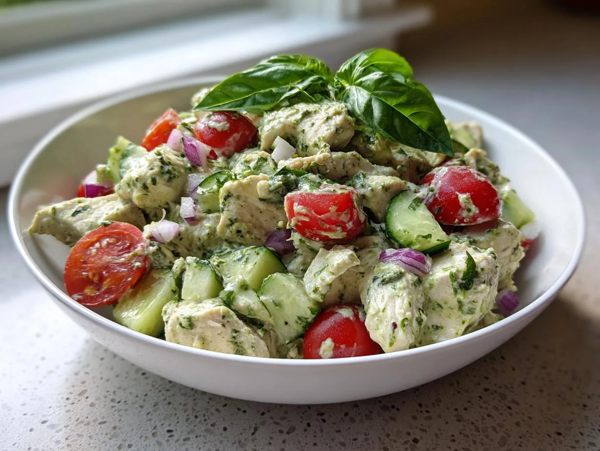 Cottage Cheese Pesto Chicken Salad With 38g Protein