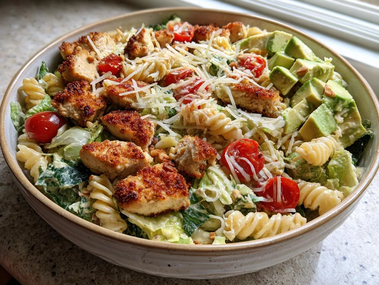 Crispy Chicken Caesar Pasta Bowl Ready in 25 Minutes