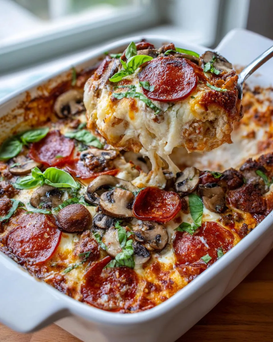 Keto Turkey Pepperoni Pizza Casserole Ready in 45 Minutes