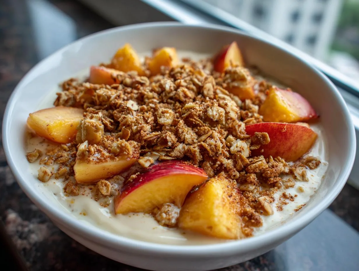 High Protein Peach Cobbler Bowl 35g of Breakfast Bliss