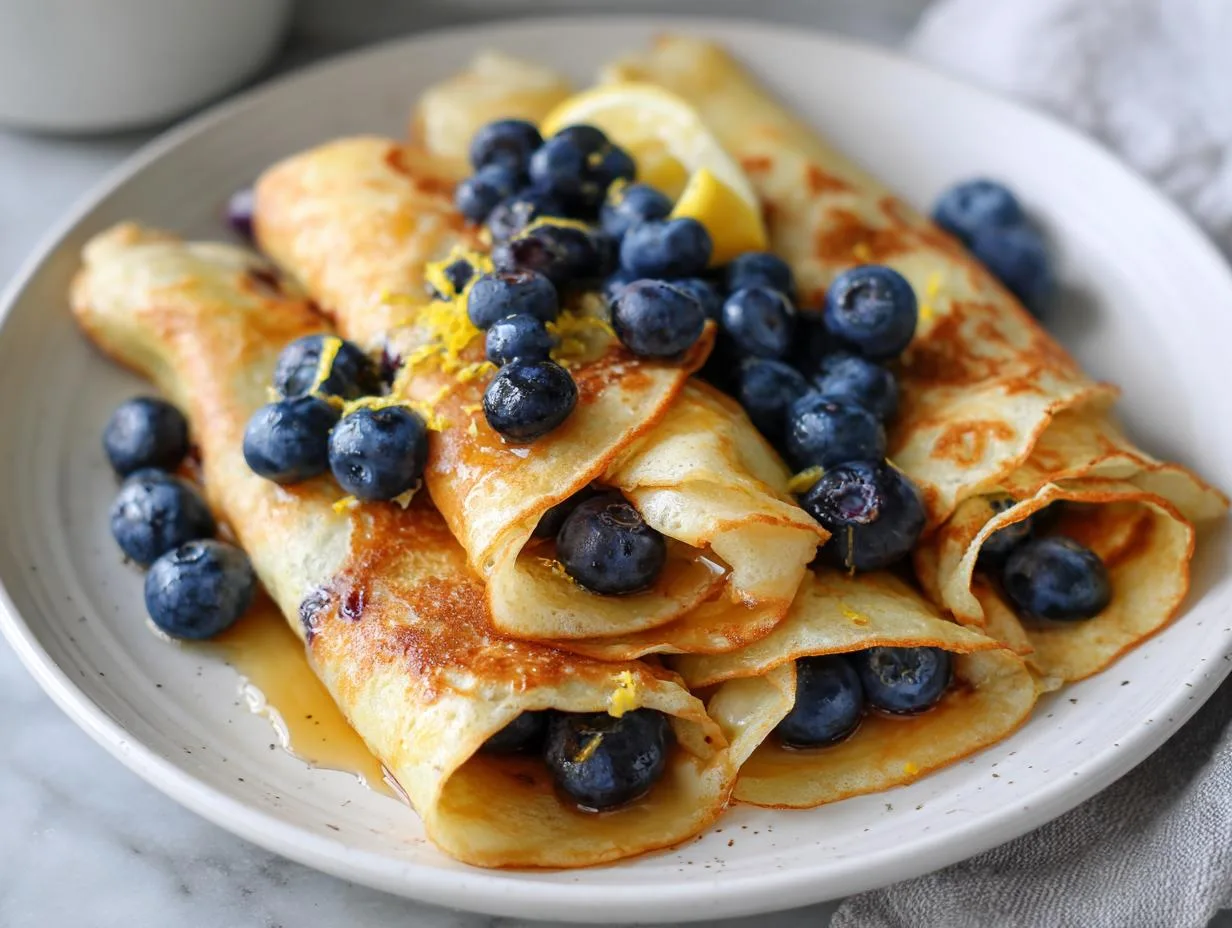 Lemon Blueberry Cottage Cheese Crepes with 13g Protein